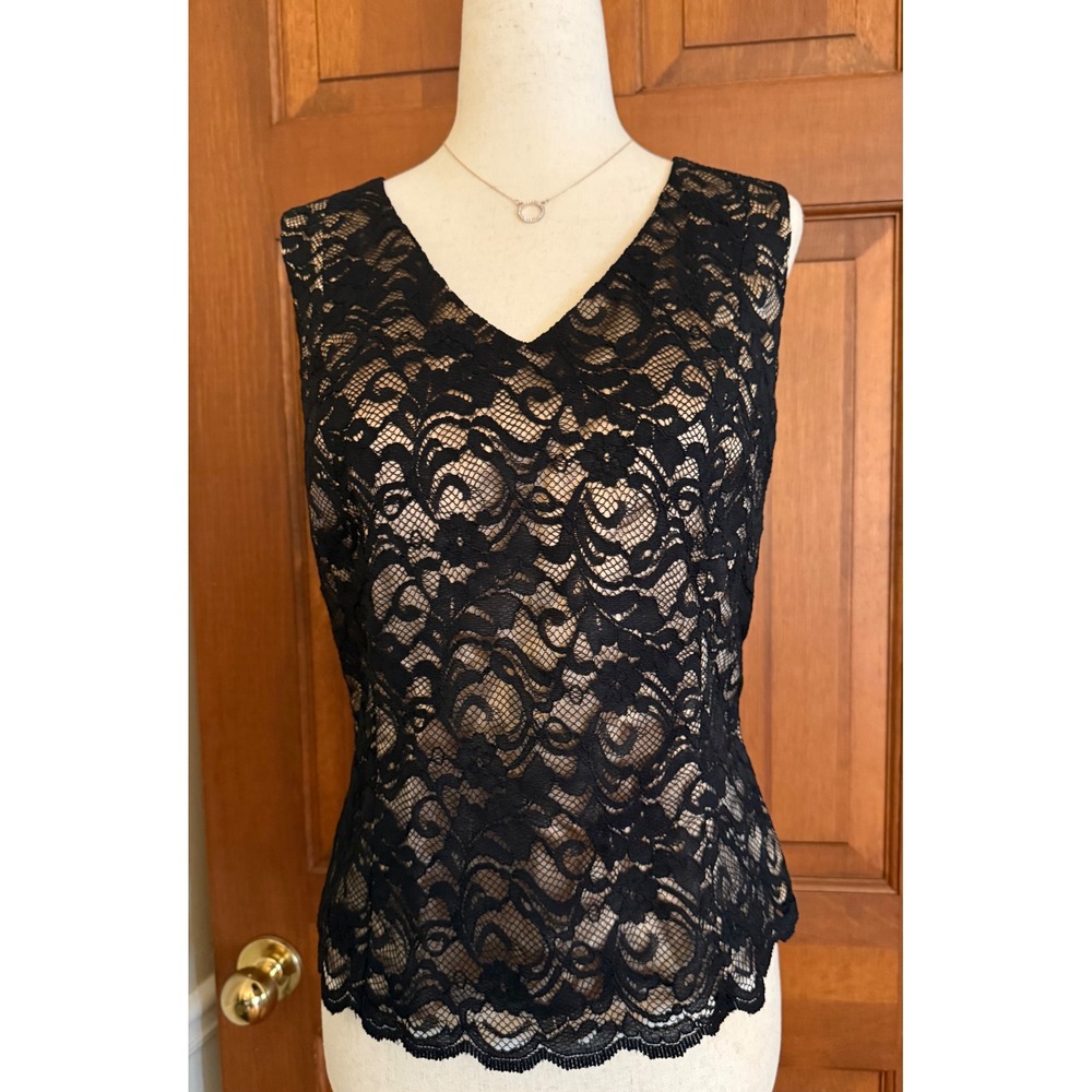 Cache 2-PC Lace Jacket Set Womens Sleeveless Shell Size 12 Black Jacket Size 10 - Picture 5 of 14